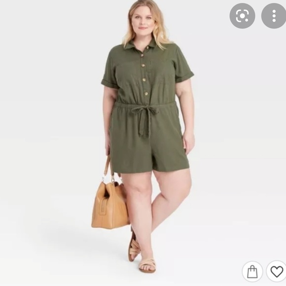 Ava & Viv Olive Linen Romper Jumpsuit size X - Picture 1 of 6